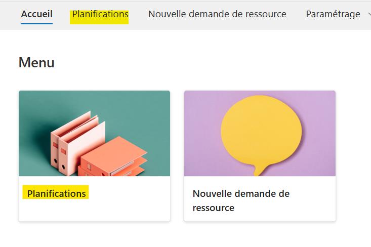 Écran SharePoint avec le menu Planifications mis en évidence
